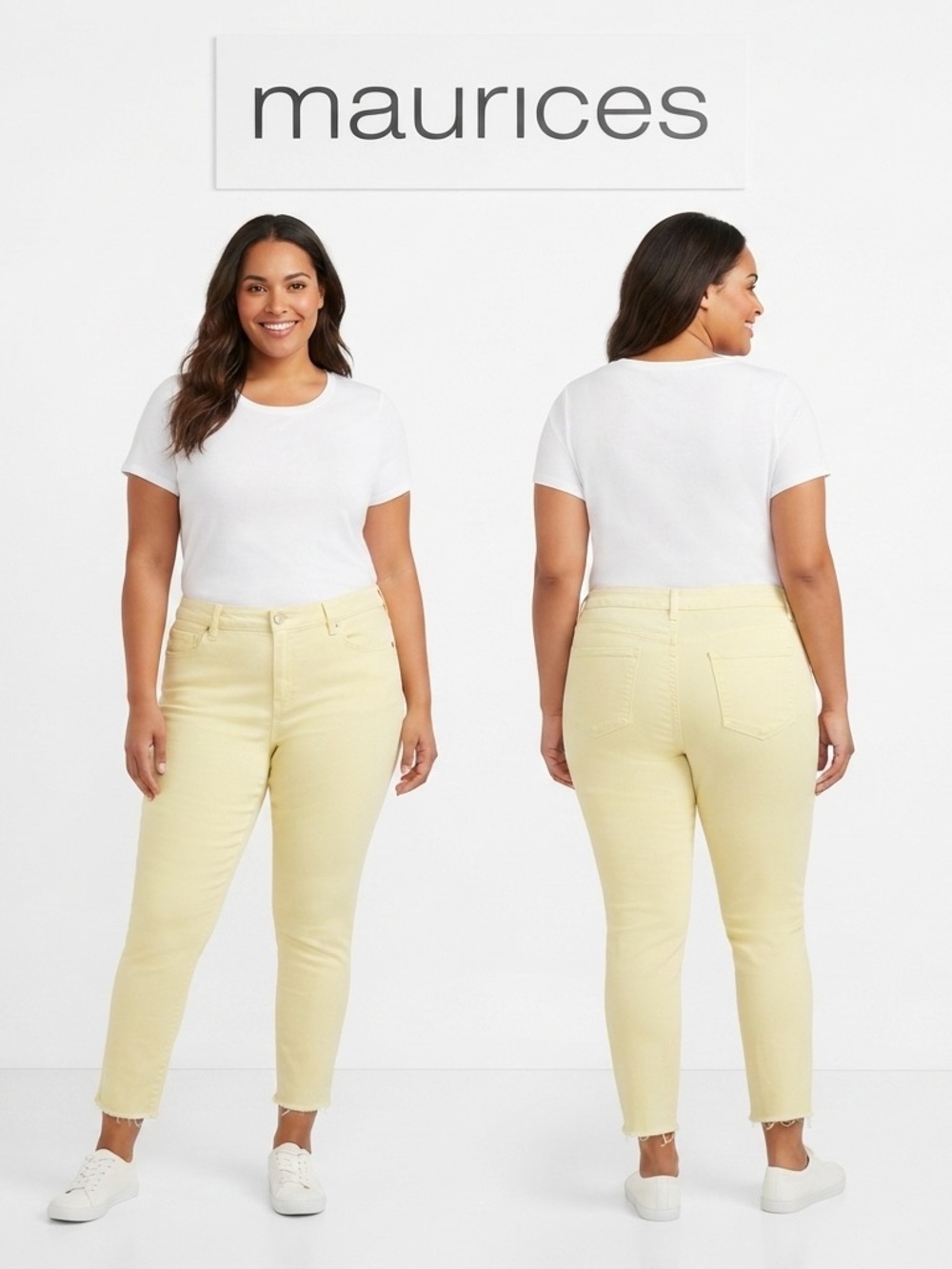 Maurices Pale Yellow Frayed Hem Skinny Ankle/Crop Jeans 18